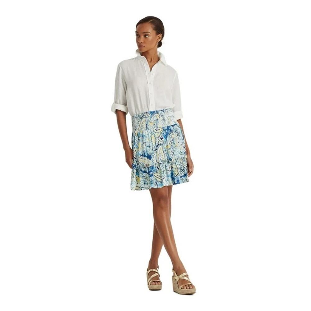 Lauren Ralph Lauren Paisley Print Smocked Waist Skirt. Size S Small Multicolor